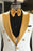 SSel Modern White Three Pieces Jacquard Wedding Suits With Yellow Peaked Lapel