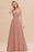 Modest Floral Lace A-line Bridesmaid Dress V-Neck Floor Length Ruched Chiffon Wedding Guest Dress - Prom Dresses