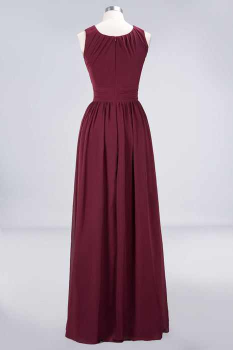 Bridelily Modest Round-Neck Sleeveless Burgundy Bridesmaid Dresses with Ruffles