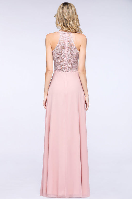 Bridelily Modest V-Neck Sleeveless Pink Affordable Bridesmaid Dresses Lace