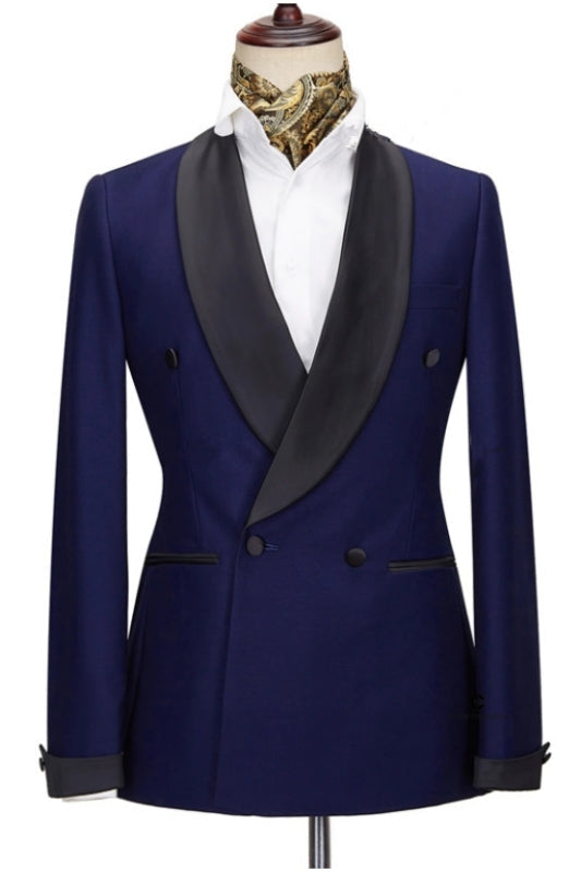 Adair Newest Navy Blue Wedding Suits With Black Shawl Lapel