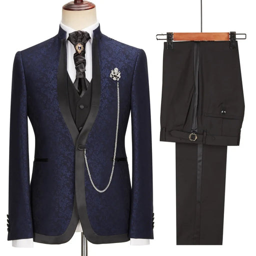 Taylor Navy Blue Jacquard Shawl Lapel Three Pieces New Arrival Wedding Suits