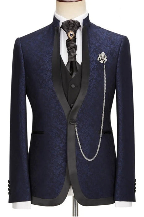 Taylor Navy Blue Jacquard Shawl Lapel Three Pieces New Arrival Wedding Suits