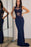 Navy Blue Lace Appliques Mermaid Prom Dress