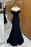 Navy Blue Off-the-Shoulder Mermaid Prom Dress with Sweetheart Sleeveless