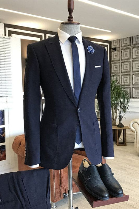 Burnell Bespoke Navy Blue Peaked Lapel Business Suits For Men