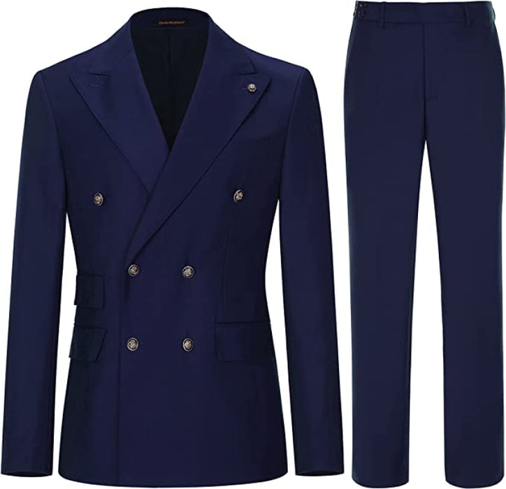 Augus New Arrival Navy Blue Peaked Lapel Double Breasted Business Suits