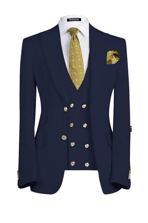 Burke Bespoke Navy Blue Three Pieces Peaked Lapel Business Men Suits