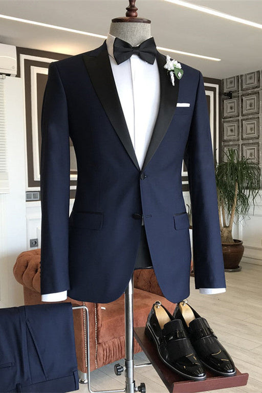 Christopher Navy Blue Peaked Lapel Two Pieces Formal Business Suits