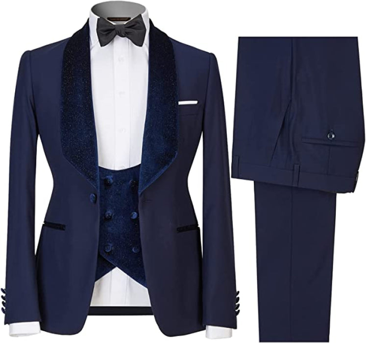 Arno Navy Blue Close Fitting Three Pieces Men Suits For Wedding