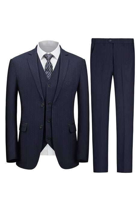 Bart Bespoke Navy Blue Three Pieces Notched Lapel Business Suits For Men