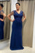 Navy blue v-neck column Long Mother of the Bride Dress with Tassels - Prom Dresses