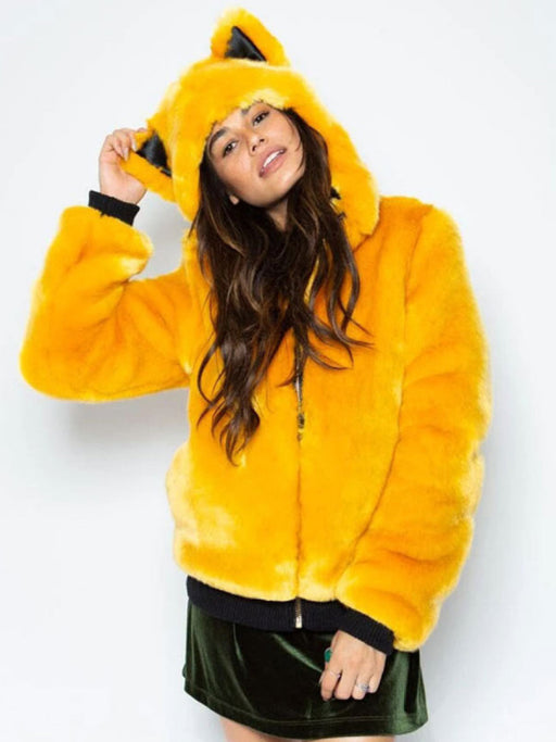 Faux Fur Coats For Women Hooded Long Sleeves Casual Oversized Orange Winter Coat