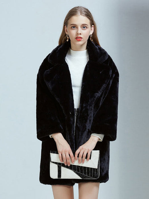 Faux Fur Coats For Women Long Sleeves Casual Oversized Turndown Collar White Winter Coat