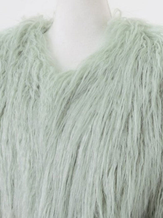 Faux Fur Coats For Women Long Sleeves Casual V Neck White Women Coat