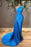 Ocean Blue One Shoulder Evening Dress Mermaid Long with Split