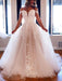 Off Shoulder White Lace Long Prom Dresses with Train, White Lace Wedding Dresses, White Tulle Formal Evening Dresses 