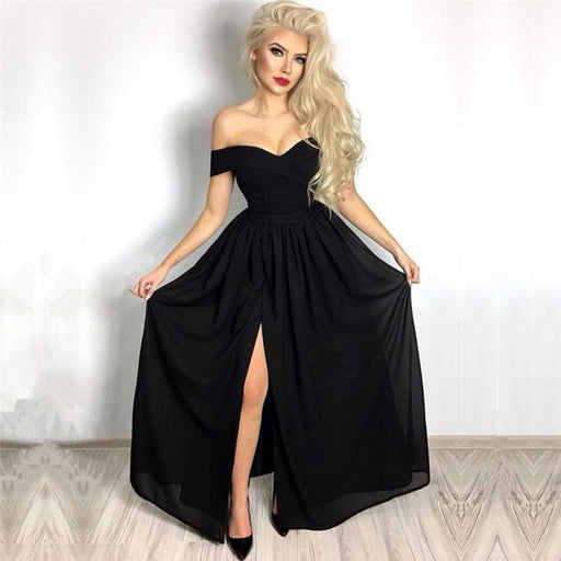 Off-the-Shoulder Black Prom Dress