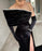 Off-the-Shoulder Black Satin Prom Dress with Gloves