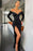 Off-The-Shoulder Black Sweetheart Mermaid Long Sleeves Evening Dress With Front Split