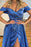 Off-the-Shoulder Blue Split Prom Dress Overskirt with Beadings