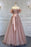 Off-The-Shoulder Bubble Sleeves Prom Dress in Pink with Sequins Tulle Belt