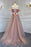 Off-The-Shoulder Bubble Sleeves Prom Dress in Pink with Sequins Tulle Belt