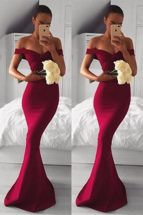 Off-the-Shoulder Burgundy Mermaid Prom Dress