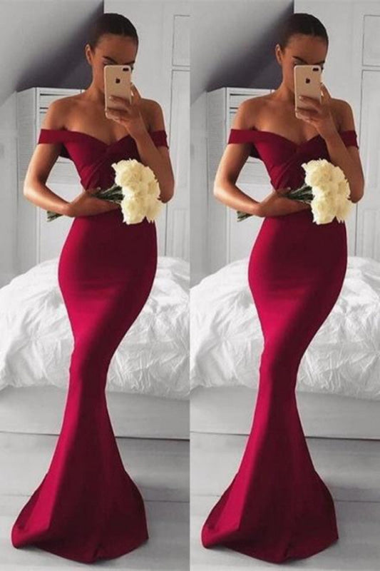 Off-the-Shoulder Burgundy Mermaid Prom Dress