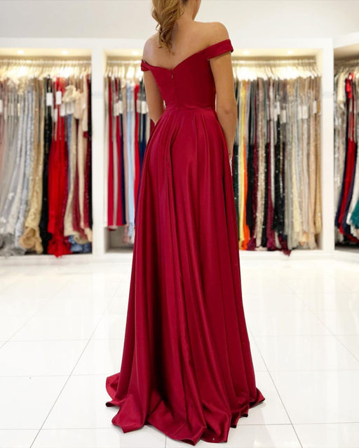 Off-the-Shoulder Burgundy Prom Dress with Slit