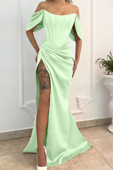 Off-the-Shoulder Long Mermaid Prom Dress with Split