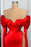 Off-The-Shoulder Long Sleeves Prom Dress Split Mermaid in Red