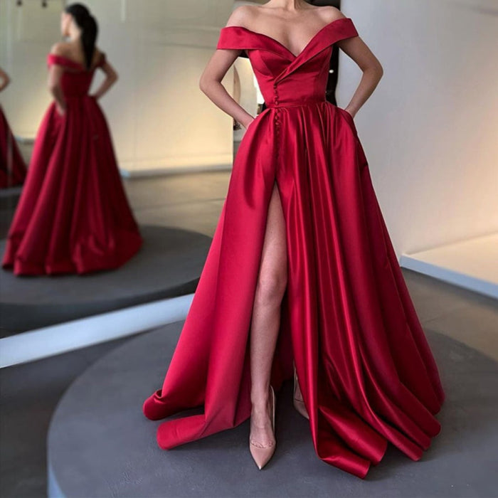 Off-the-Shoulder Long Split Prom Dress