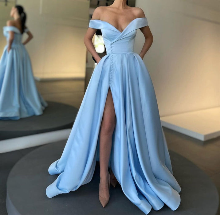 Off-the-Shoulder Long Split Prom Dress