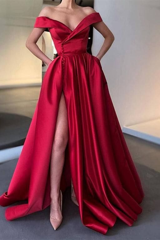 Off-the-Shoulder Long Split Prom Dress