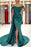 Off-the-Shoulder Mermaid Long Prom Dress Split With Ruffles in Dark Green