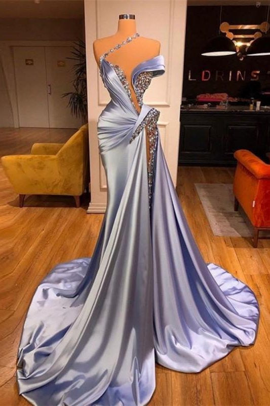 Off-the-Shoulder Mermaid Prom Dress Long Beadings with Split