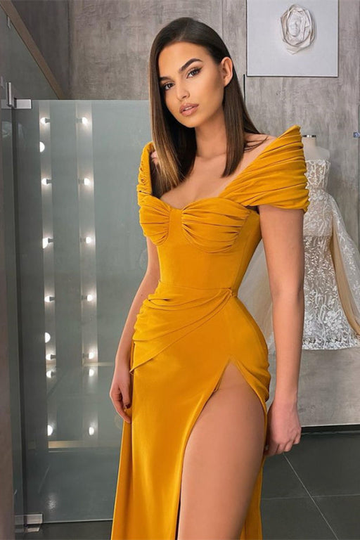 Off-the-Shoulder Mermaid Prom Dress with Slit Long