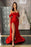 Off-the-Shoulder Red Prom Dress with Long Slit and Ruffles