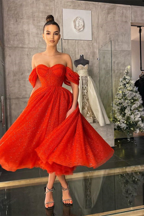 Off-the-Shoulder Red Sequins Prom Dress