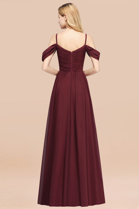 Bridelily Chic Off-the-shoulder Burgundy Bridesmaid Dress with Spaghetti Straps