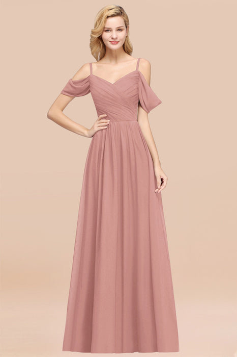 Bridelily Chic Off-the-shoulder Burgundy Bridesmaid Dress with Spaghetti Straps