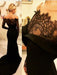 Off-The-Shoulder Sweep/Brush Train Lace Elastic Woven Satin Dresses - Prom Dresses