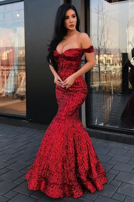 Off-the-Shoulder Sequins Mermaid Prom Dress