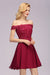 Bridelily Gorgeous Lace Off-the-shoulder Short Burgundy Bridesmaid Dresses Online