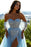 Off-the-Shoulder Sky Blue Prom Dress with Sequins and Slit