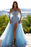 Off-the-Shoulder Sky Blue Prom Dress with Sequins and Slit