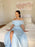 Off-the-Shoulder Sky Blue Prom Dress with Split