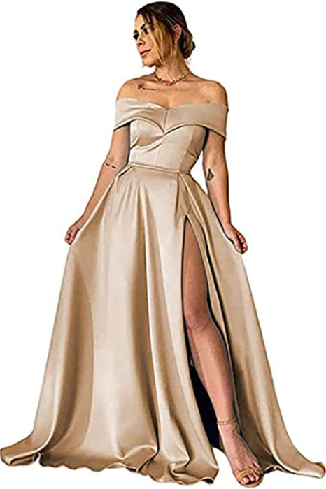 Off-the-Shoulder Split Prom Dress Long