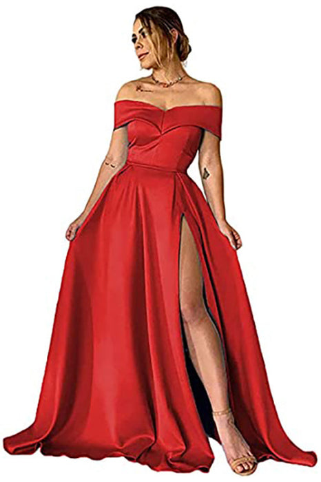 Off-the-Shoulder Split Prom Dress Long